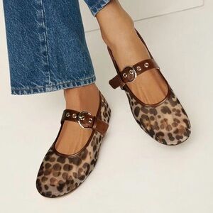 Leopard Print Mesh Mary Jane Flats